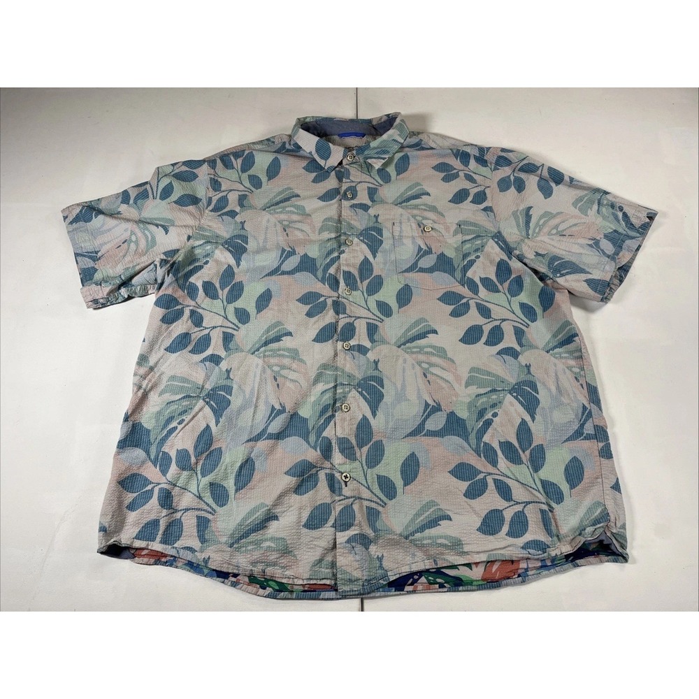 Tommy Bahama Nova Wave Blue Floral Seersucker SS Button Shirt Men's 3XL